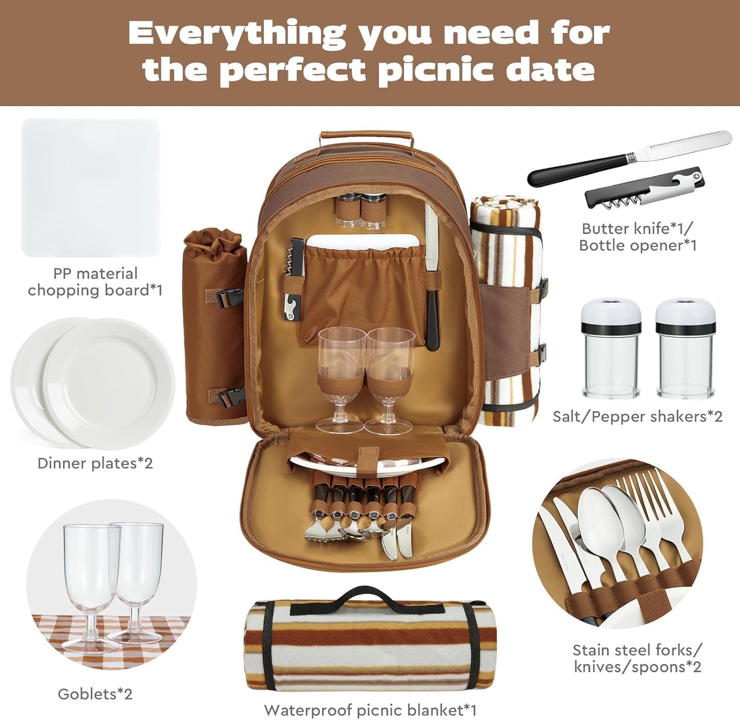 Couple Gifts 22L Picnic Basket Set, Grey Insulated Picnic Backpack for 2, Leak Proof Cooler Camping Gifts, Cool Bridal Shower Gifts Anniversary Engagement Wedding Gifts for Couples, Mr and Mrs Gifts