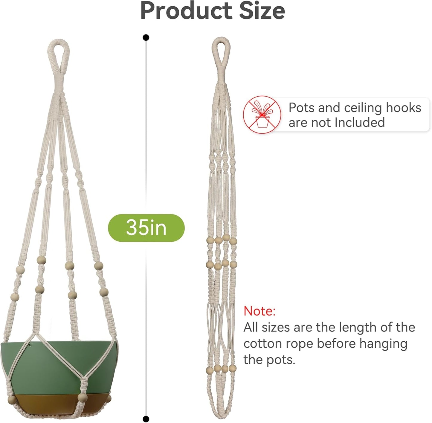 USLAI Macrame Plant Hanger - Strong Indoor/Outdoor Holder for 4 to 15 Inch Pots | 35 Inch Ivory Boho Decor