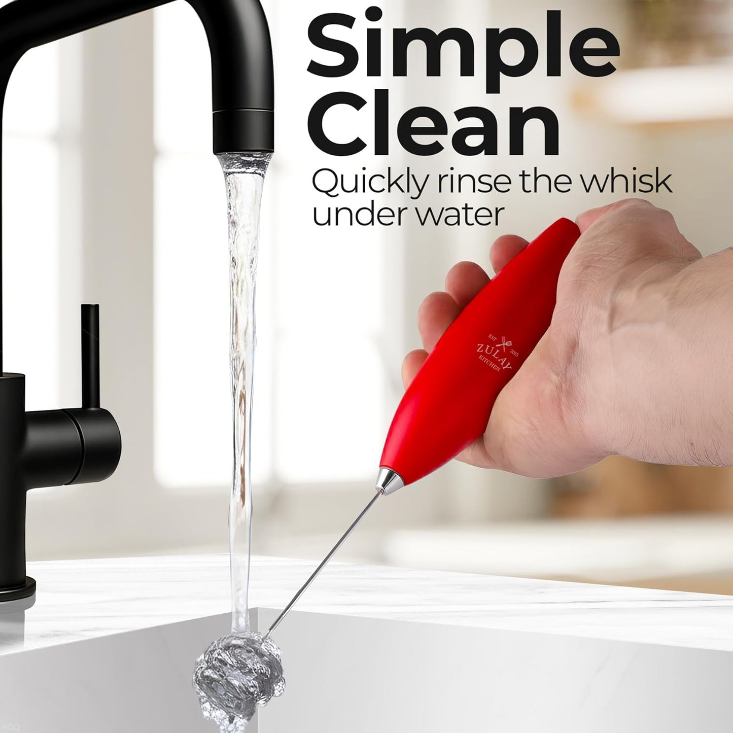 Zulay Kitchen Tornado Triple Whisk Milk Frother - Handheld Foam Maker for Coffee & Lattes - Cardinal Red