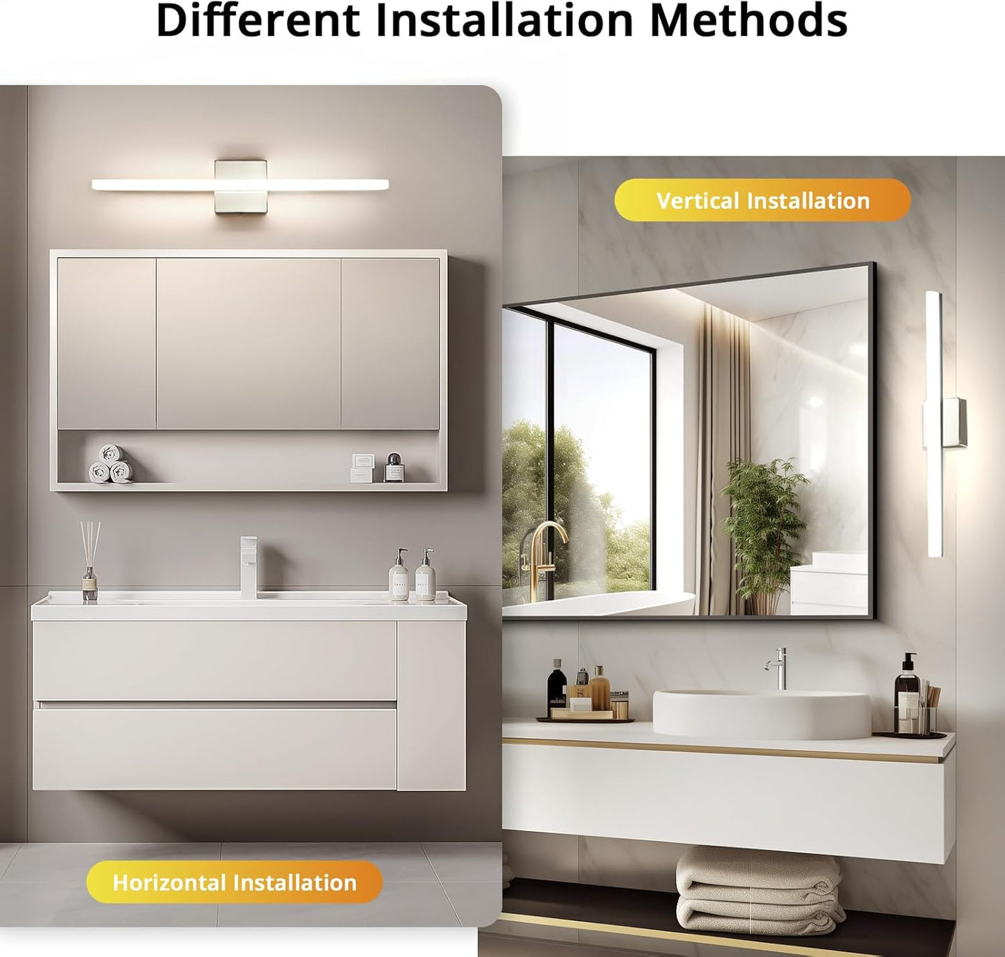 Combuh 24-Inch LED Bathroom Vanity Light Bar 14W IP44 Chrome Over Mirror Lighting Fixture Indoor Modern Bright White 4000K