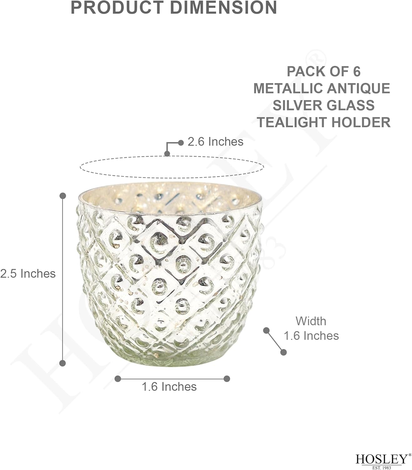 Antique Silver Glass Votive Tealight Candle Holders - Set of 6, 2.75" Diameter for Weddings & Events