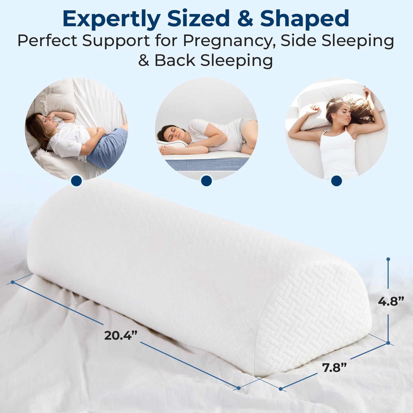5 STARS UNITED Knee Pillow for Back Sleeping - Memory Foam Bolster Pillow for Legs and for Back Pain - Under Knee Pillow for Sleeping on Back - Half Moon Pillow - Roll Knee Support Pillows for Bed