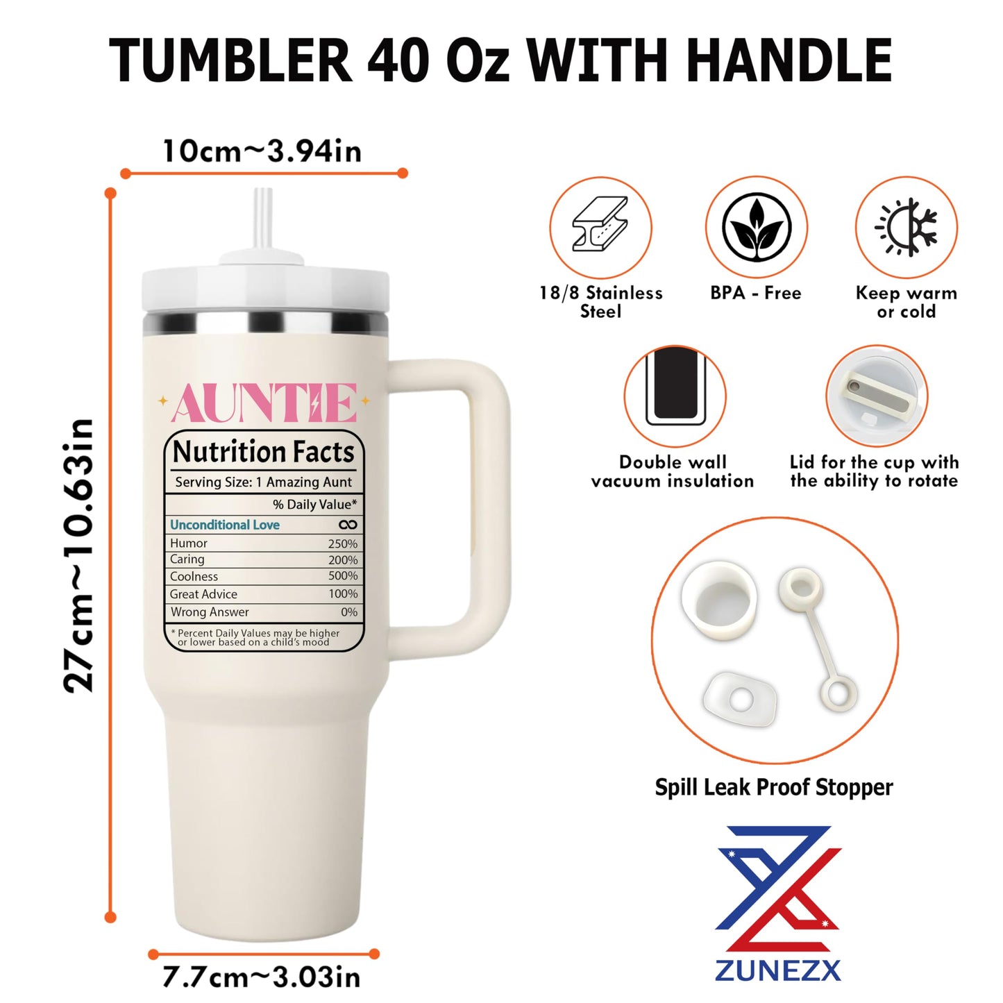 ZUNEZX Cool Aunt Club Tumbler 40oz - Promoted To Aunt Gift Idea - Auntie Christmas Gift From Nephew Niece - Best Aunt Ever Present - Cool For New Auntie Gift, Bonus Aunt - Mother Day Birthday Gifts