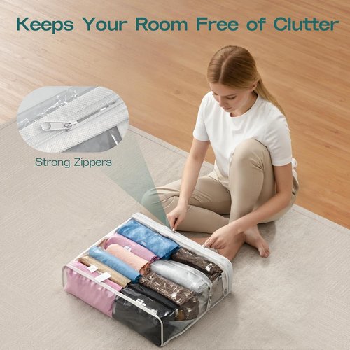 Clear Zippered Storage Bags by 5PACK - 22L for Bedding, Clothes, Blankets & More | White
