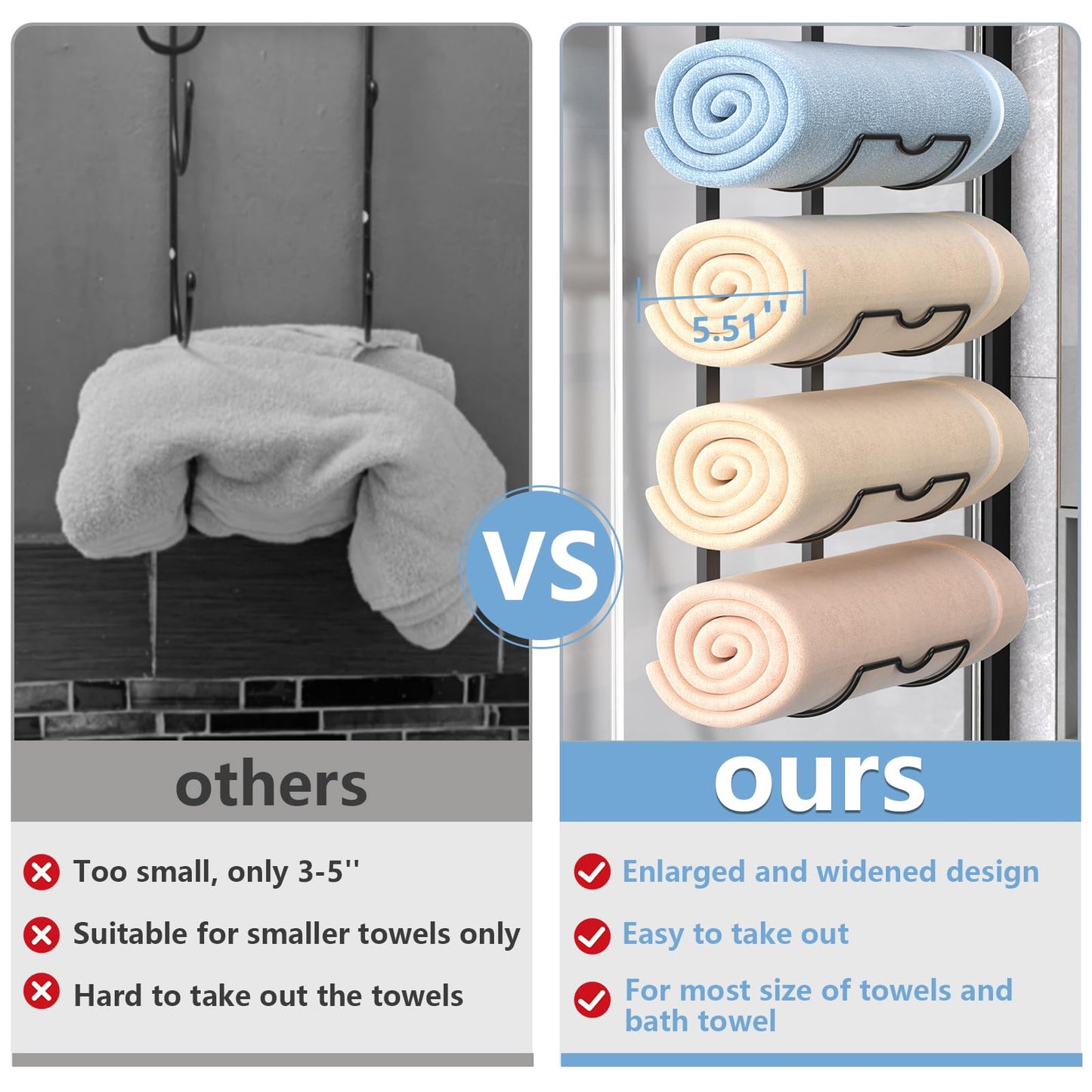 Xstydes 9-Tier Over The Door Towel Rack,Towel Racks for Bathroom, Metal Towel Holder with Storage Basket,Towel Storage for Small Bathroom,Towel Rack for Rolled Towels,Black