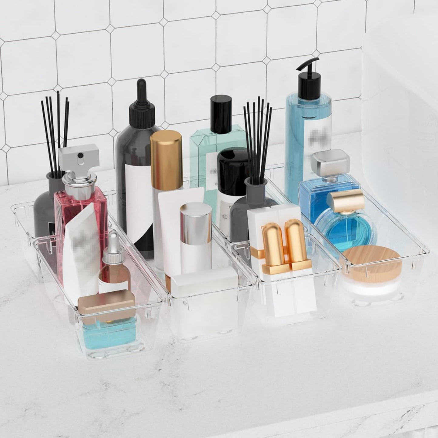 WOWBOX Clear Drawer Organizer Set - 6 Pack Acrylic Storage Trays for Makeup, Jewelry & Office Supplies