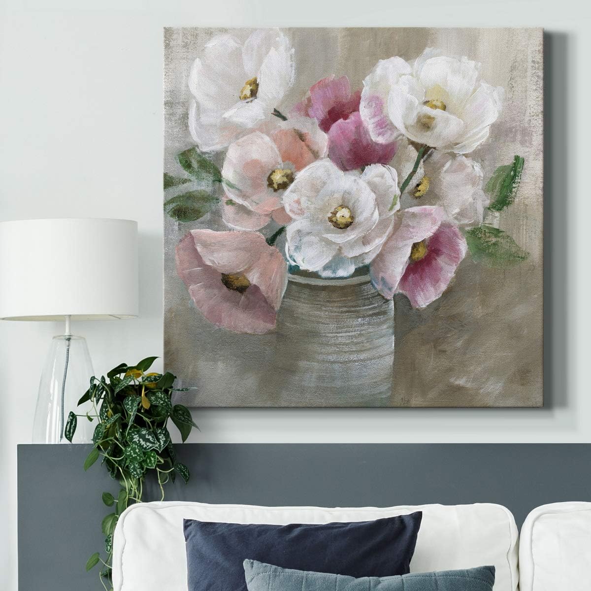 Square Premium Gallery Wrapped Canvas Flower Multicolor Wall Art Abstract Floral Romance Modern Pictures Print for Home Office, Ready to Hang