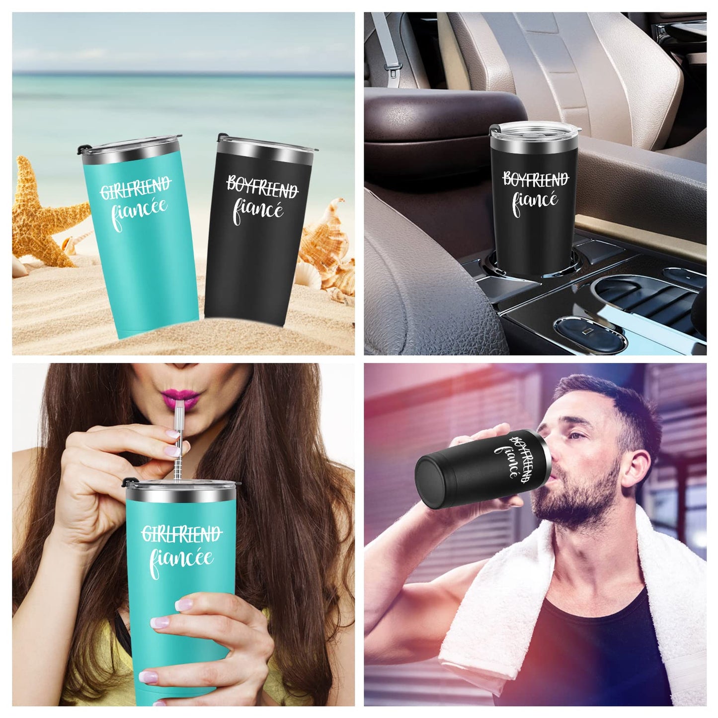 Boyfriend and Girlfriend Travel Tumbler Set, Engagement Gifts for Couples, Fiance Gifts Newly Engaged Her Him Women Friends, 20oz Couple Gifts Stainless Steel Insulated Travel Tumbler, Black&Mint