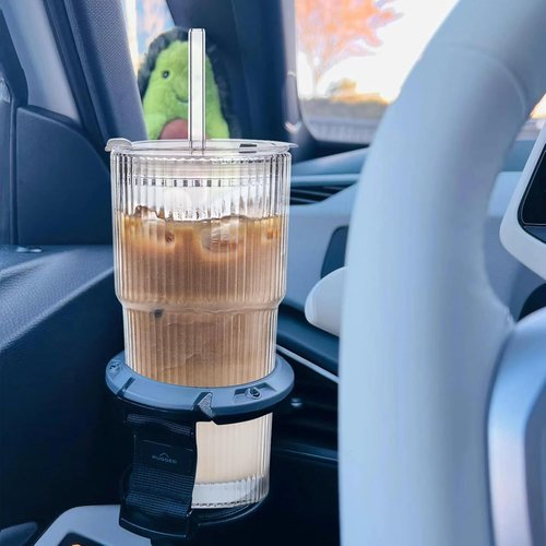 INSETLAN 20 oz Ribbed Glass Tumblers - 4-Piece Set with Lids & Straws | Durable Drinkware for Iced Coffee & Cocktails