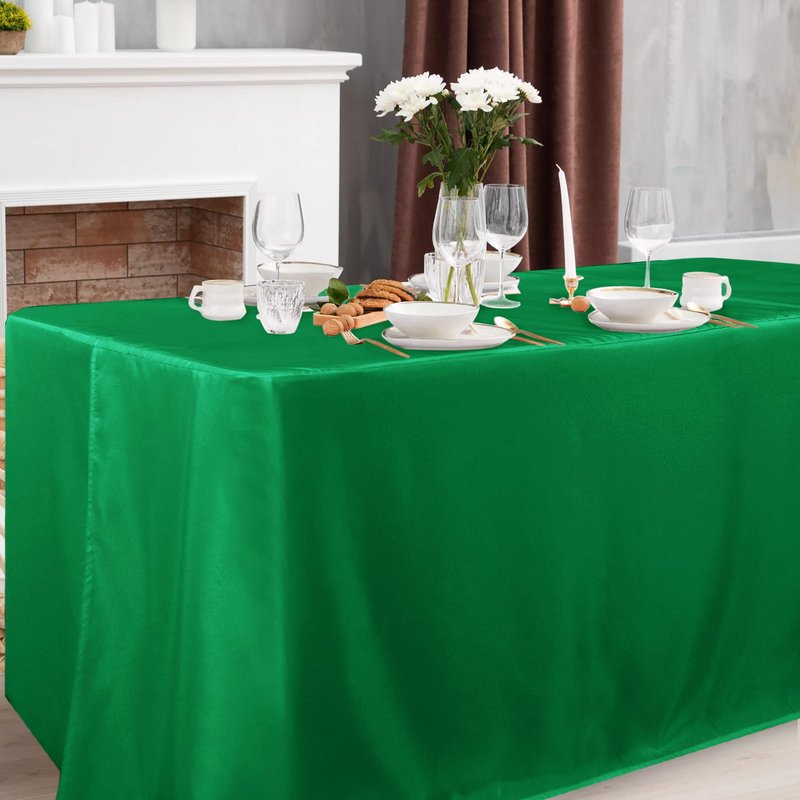 Obstal 2 Pack Green Table Clothes for 6 Foot Rectangle Tables - Water Resistant Washable Fabric Polyester Rectangle Table Cover Protector for Wedding, Banquet and Trade Shows, 72L x 30W x 30H Inches