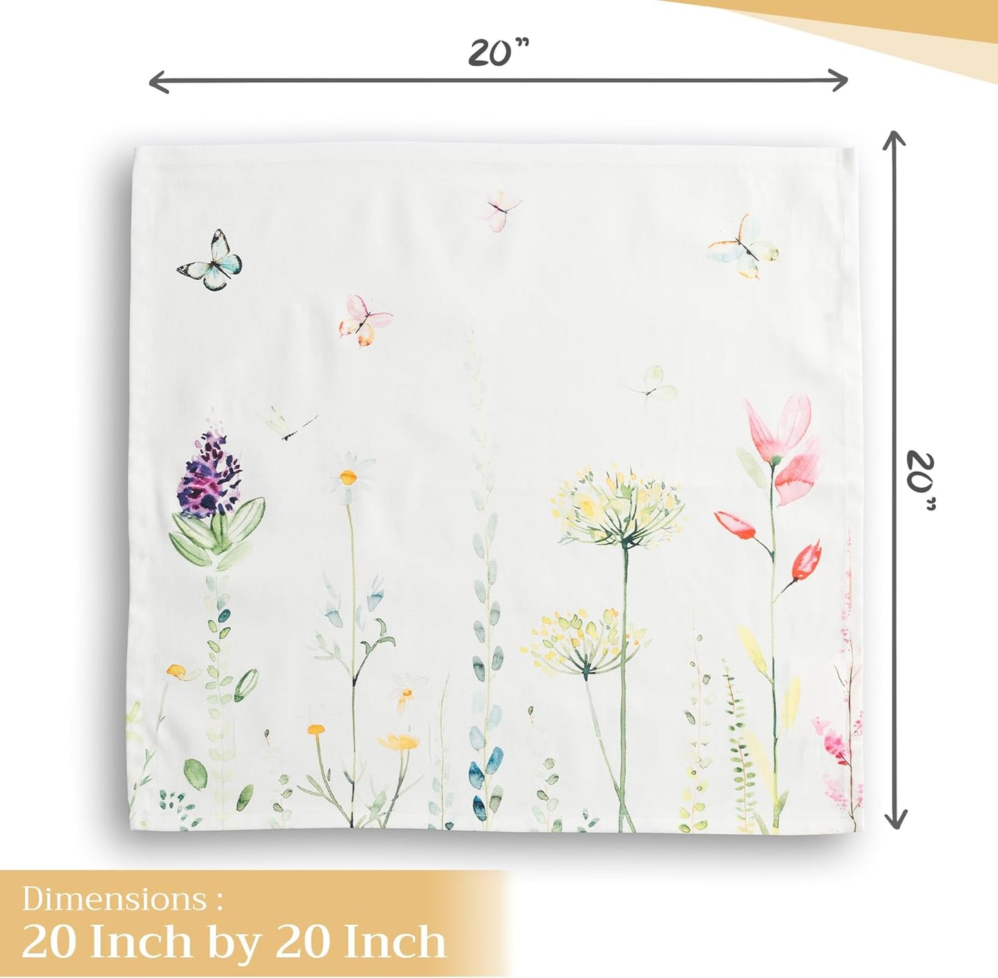 Botanical Fresh Cloth Napkins Set of 4 - 100% Cotton, Reusable & Washable, 20"x20" for Dinner, Parties & Weddings