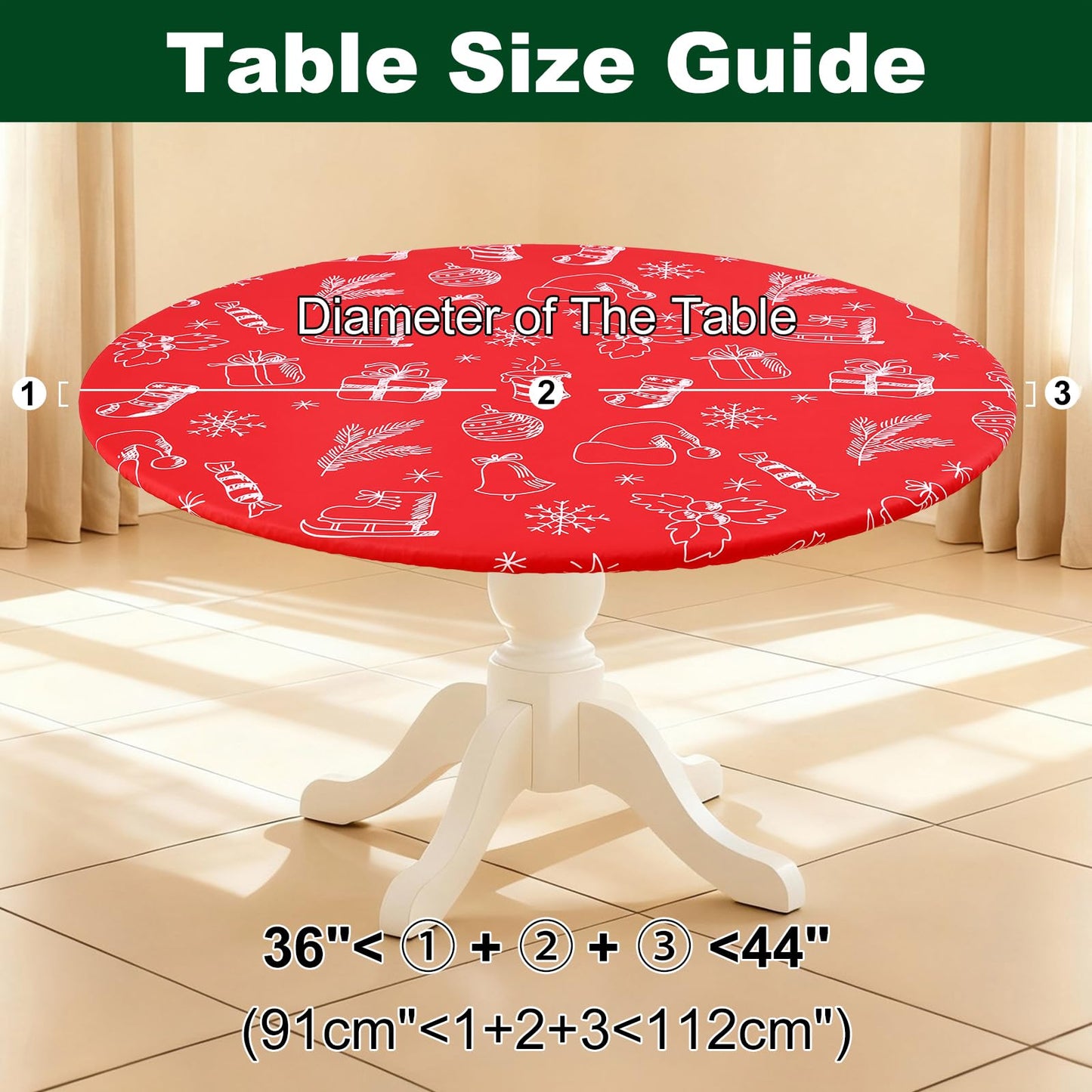 Smiry Round Spandex Tablecloth, Elastic Fitted Washable Tablecloths for 36"-44" Tables, Waterpoof Stretch Picnic Table Cover for Dining, Indoor and Outdoor, Holly Berry & Gift