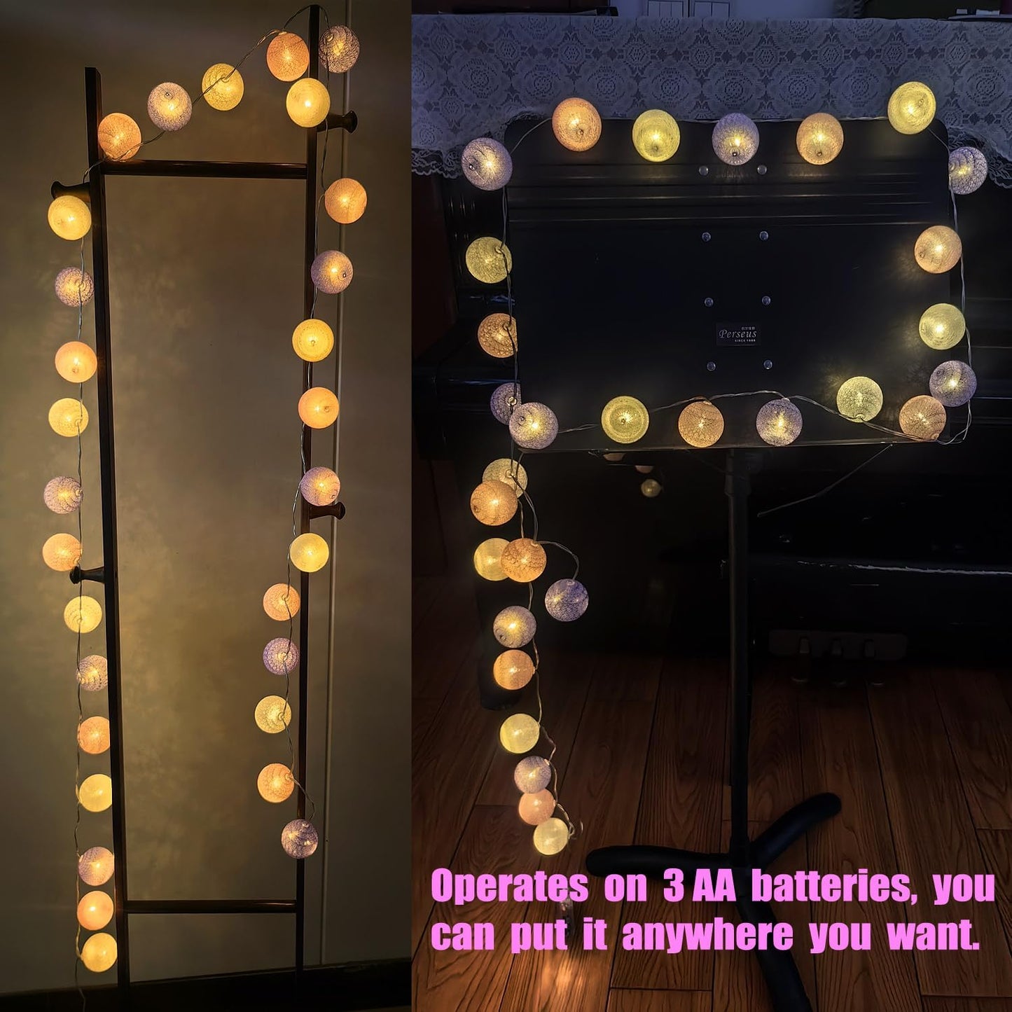 30-Count Battery Operated LED Fairy Lights - 10ft Yellow, Orange & White String Lights for Garden Decor
