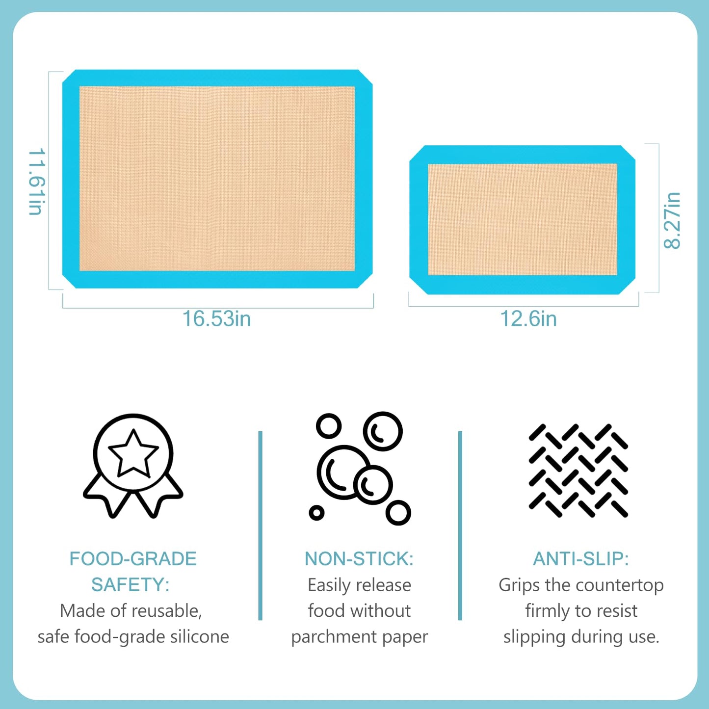 Silicone Baking Mat, Reusable Silicone Mats for Baking Set of 3, Non-Stick Baking Supplies for Pastries, Cookies, Macaroons, Bread