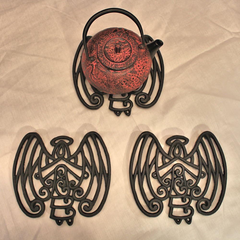 Cast Iron Angel Trivet for Kitchen & Dining Table - Black Decorative Wall Art