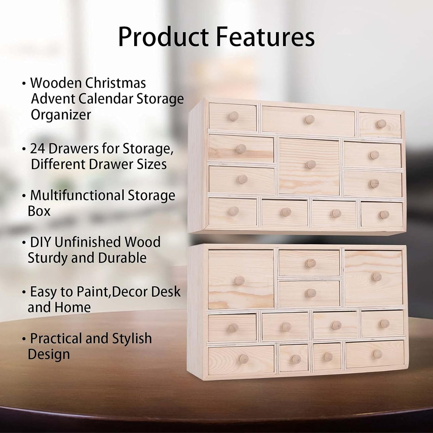 Vencer Set of 2 Wooden Countdown to Christmas Advent Calendar,Craft Storage Organizer with 24 Drawers,DIY Unfinished Wood,Apothecary Cabinet,Kids Craft Idea Organizer,14in x 11.8in x 4.3in,VYO-066