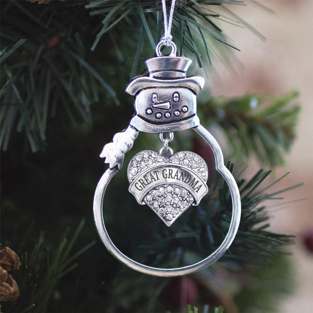 Great Grandma Silver Christmas Ornament - Pave Heart Charm with Cubic Zirconia