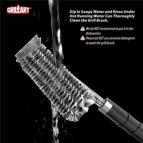 GRILLART Grill Brush - 18 Inch BBQ Cleaning Tool with Safe Wire Scrubber | Universal Fit for All Grates