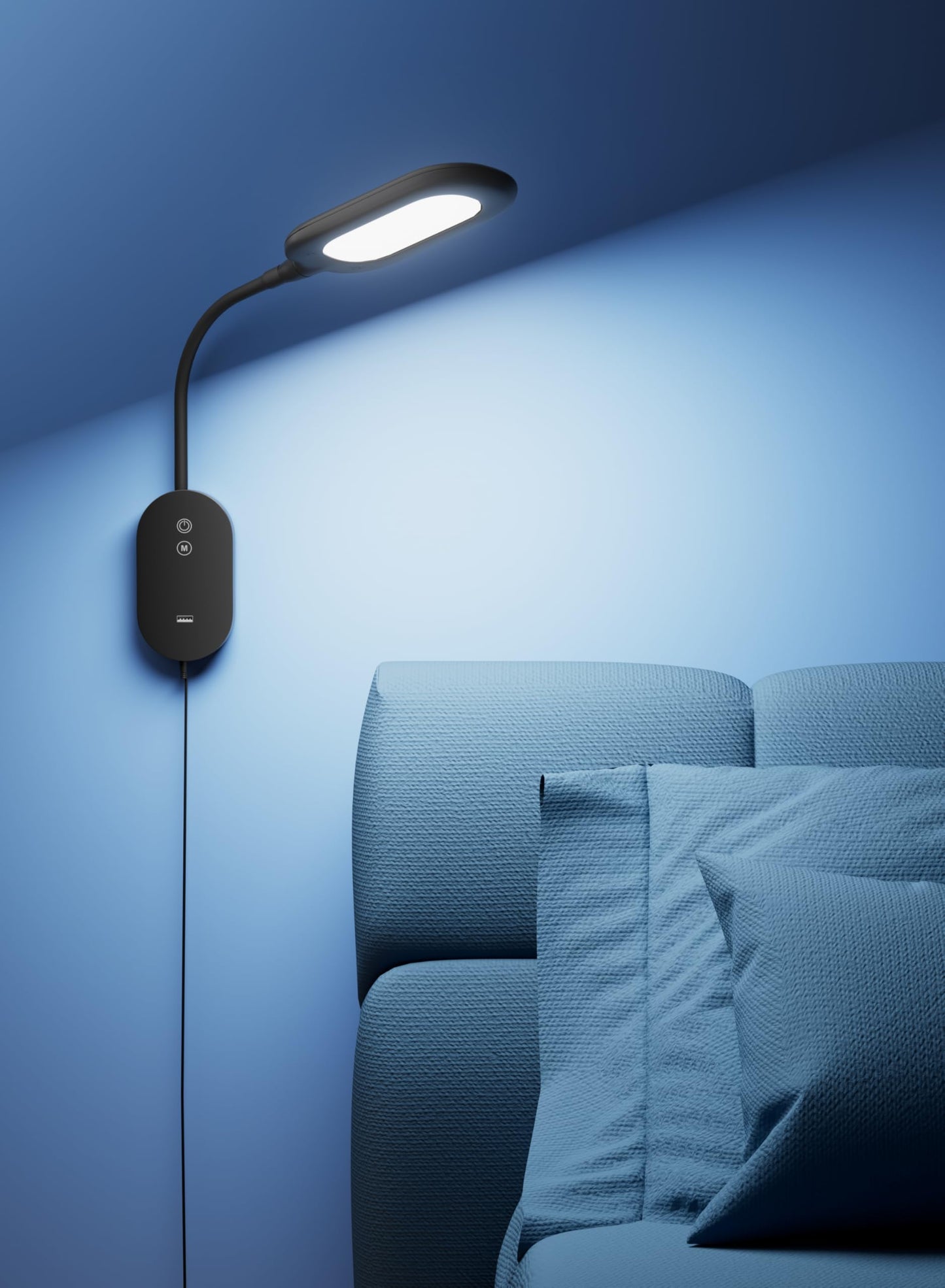 TOPMB Wall Mounted Reading Bed Light, Wall Bed Lamp with CRI 95+ for Eye Care, 4 Color 5 Dimmable, 2A USB Output, 4-Hour Auto Off, Book Lights Flexible Gooseneck Reading Lamp Headboard Black