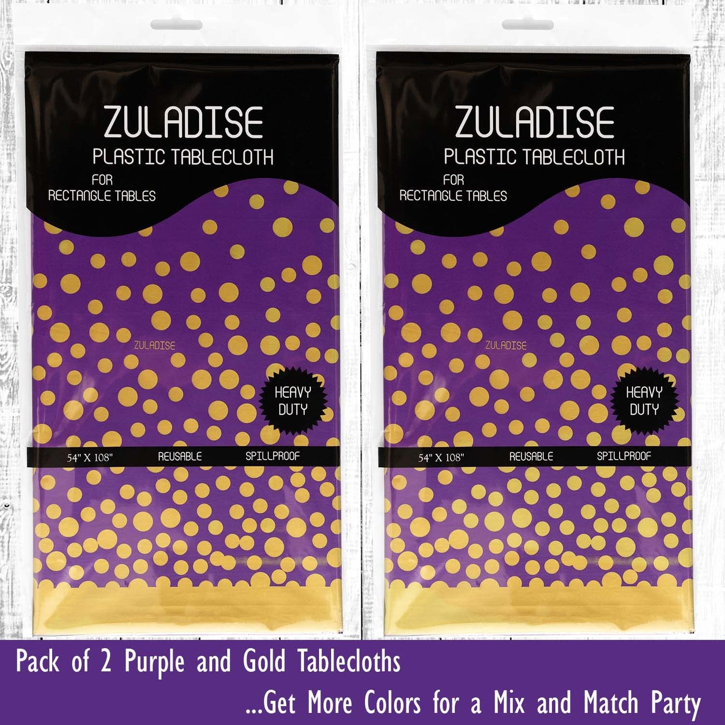 ZULADISE 2 Pack Premium Purple and Gold Plastic Tablecloths – Thick, Durable, Reusable Table Covers (54 x 108 in) – Stylish Party Decor for Birthday, Rapunzel, Tangled, Purple Birthday Decorations