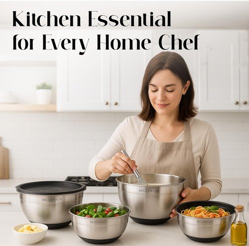 Bellemain Mixing Bowls Set - Stainless Steel Bowls with Airtight Lids | 3-Piece Kitchen Essentials