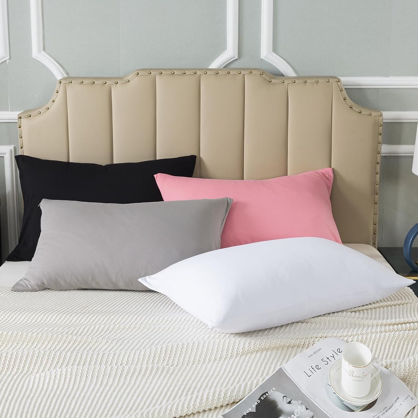 WhatsBedding Standard Jersey Knit Pillowcases - 100% Cotton, Soft & Breathable, Set of 2 | Dark Grey, 20x26 Inches