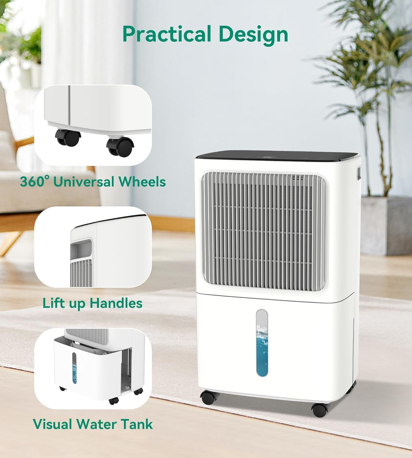 VEAGASO 2500 Sq.Ft Dehumidifier - Max 34 Pints, Intelligent Humidity Control, Three Modes, 24HR Timer