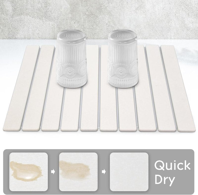 Large Stone Dish Drying Mat for Kitchen Counter, 24"(L)×16"(W), Collapsible Quick Drying Dish Mats, Ultra Absorbent Diatomaceous Earth Mats for Dishes Bottles Cups, Match Any Countertop