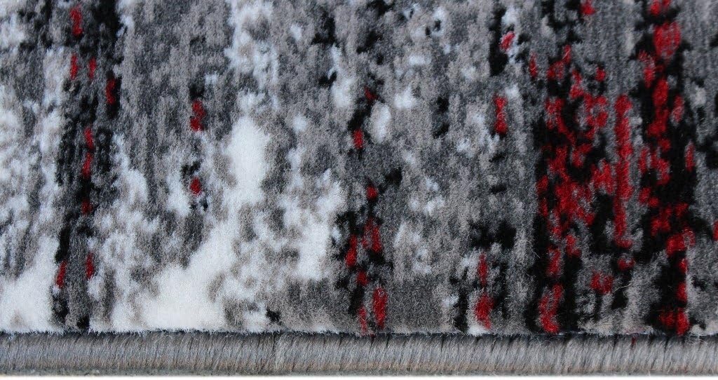 Masada Rugs, Modern Contemporary Runner Area Rug, Red Grey Black (2 Feet X 7 Feet)