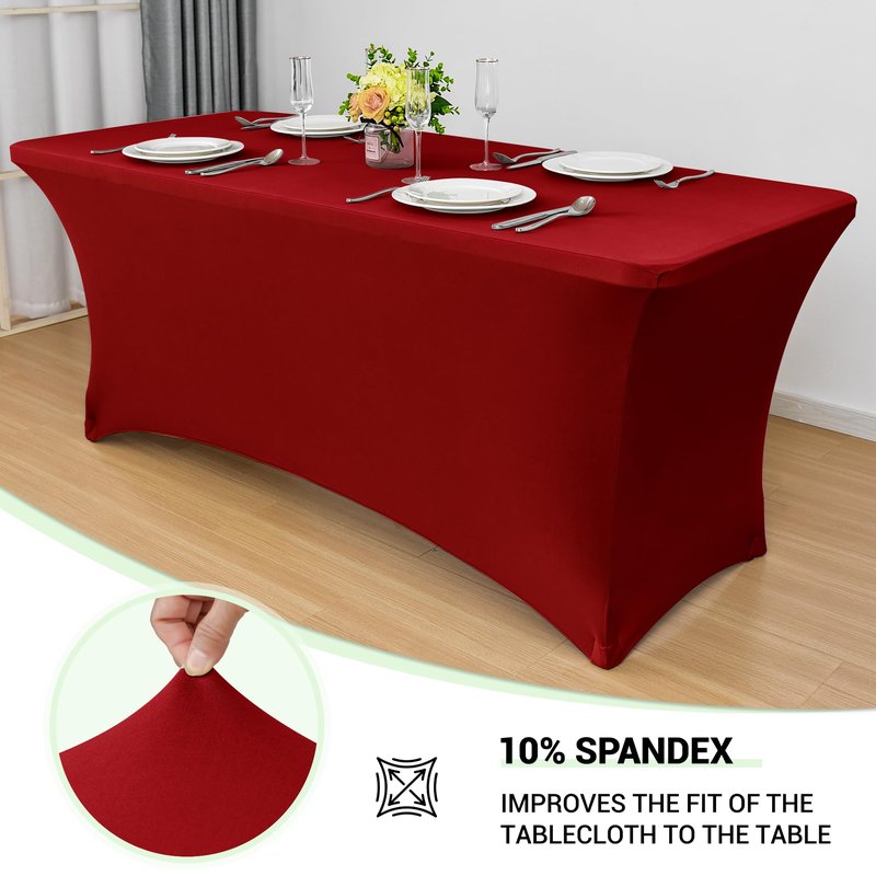 Obstal Spandex Table Cover 6ft Fitted Tablecloth Rectangular - Stretch Rectangle Folding Table Cloth for Birthday Party Wedding Banquet, Dark Red, 72L x 30W Inch