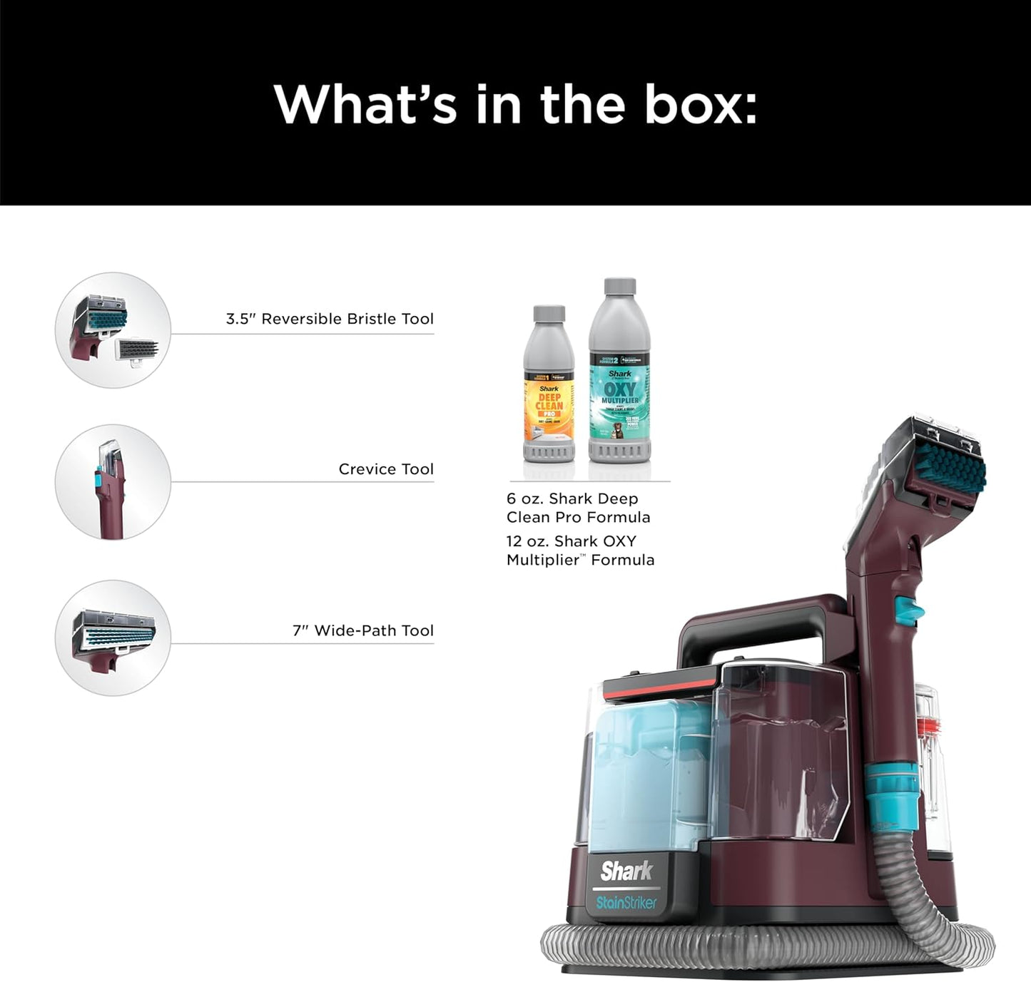 Shark Carpet Cleaner Machine - Portable Upholstery Stain Remover with 2 Solutions & 3 Tools | Ideal for Pet Hair, Burgundy