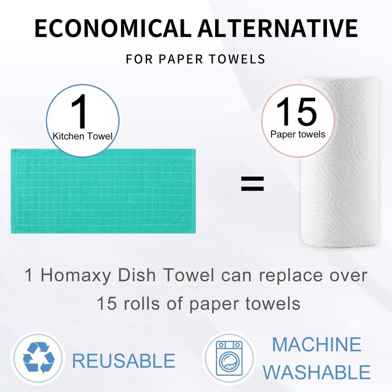 Homaxy 100% Cotton Terry Kitchen Dish Cloths, Ultra Soft and Absorbent Dish Towels for Kitchen, Suitable for Drying and Washing Dishes, 12 Pack, 12 x 12 Inches, Turquoise