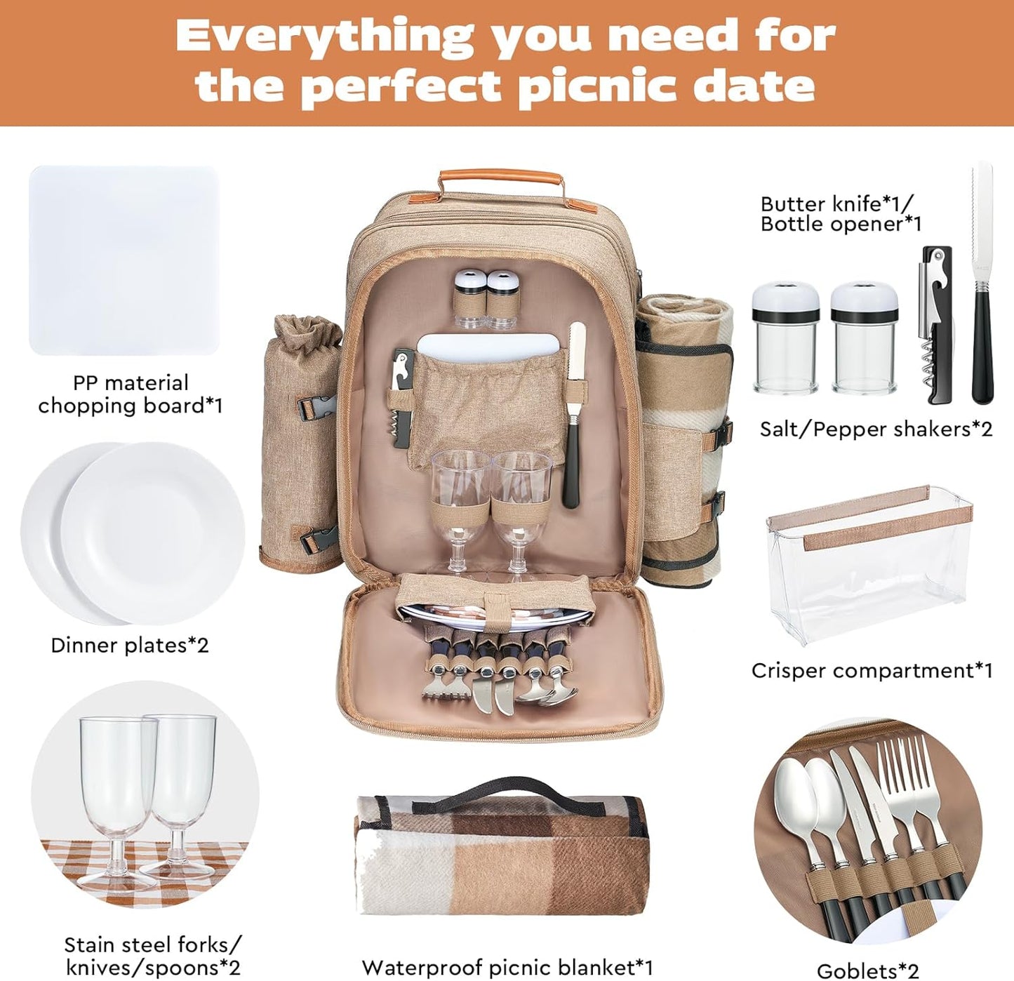 Couple Gifts 22L Picnic Basket Set, Grey Insulated Picnic Backpack for 2, Leak Proof Cooler Camping Gifts, Cool Bridal Shower Gifts Anniversary Engagement Wedding Gifts for Couples, Mr and Mrs Gifts