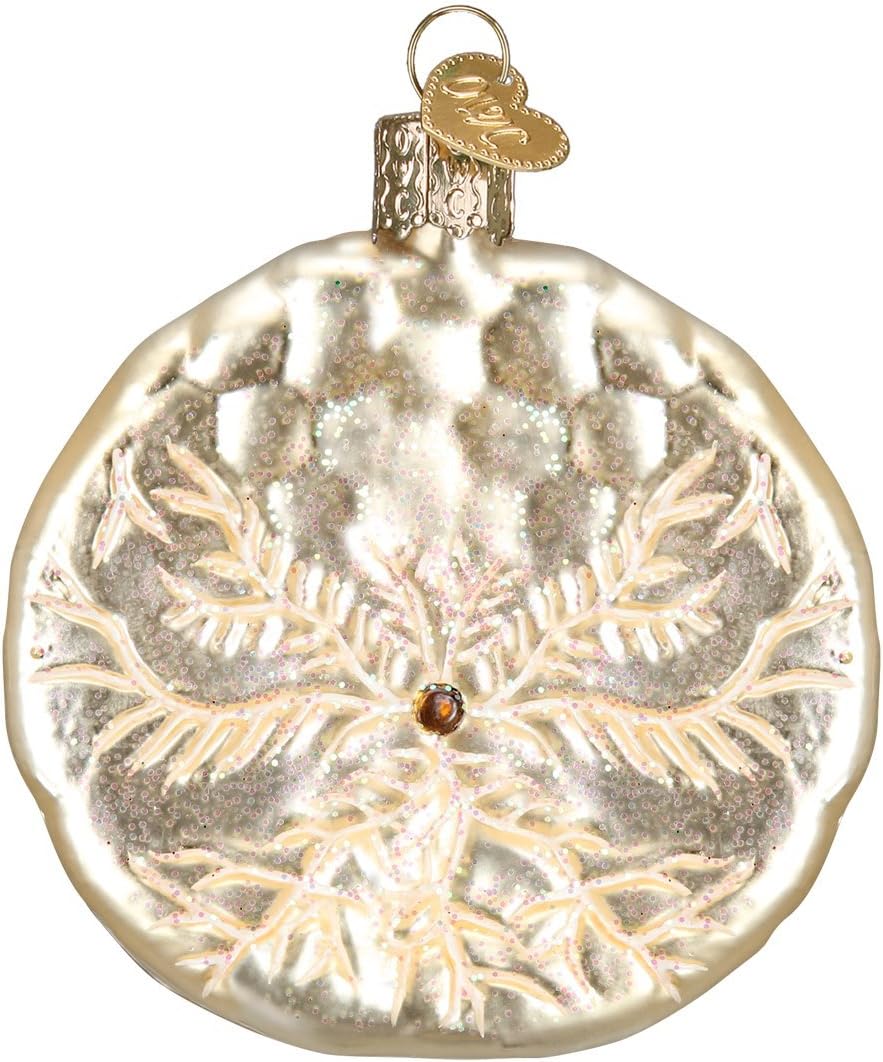 Beach Shells Glass Blown Ornaments for Christmas Tree - Junonia Shell, Tan/Brown/White/Gold