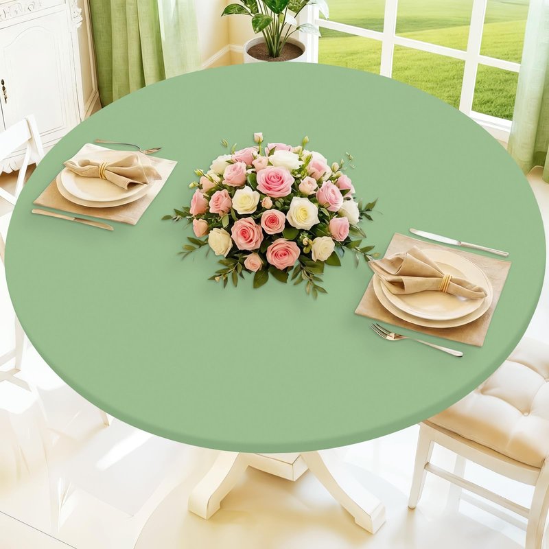 Moosfor Round Spandex Tablecloth, Elastic Fitted Waterproof Tablecloths for 57"-68" Tables, Stretch Washable Picnic Table Cover for Camping, Dining, Indoor and Outdoor, Light Green