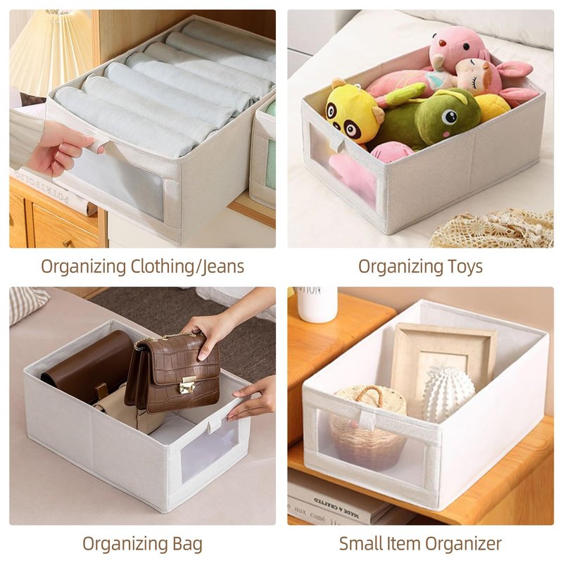 Linen Closet Organizers And Storage, 6 Pack Closet Storage Bins Linen Closet Baskets for Closet Organization Foldable Closet Organizer Bins with Clear Window For Organizing Clothing, Jeans, Shelves