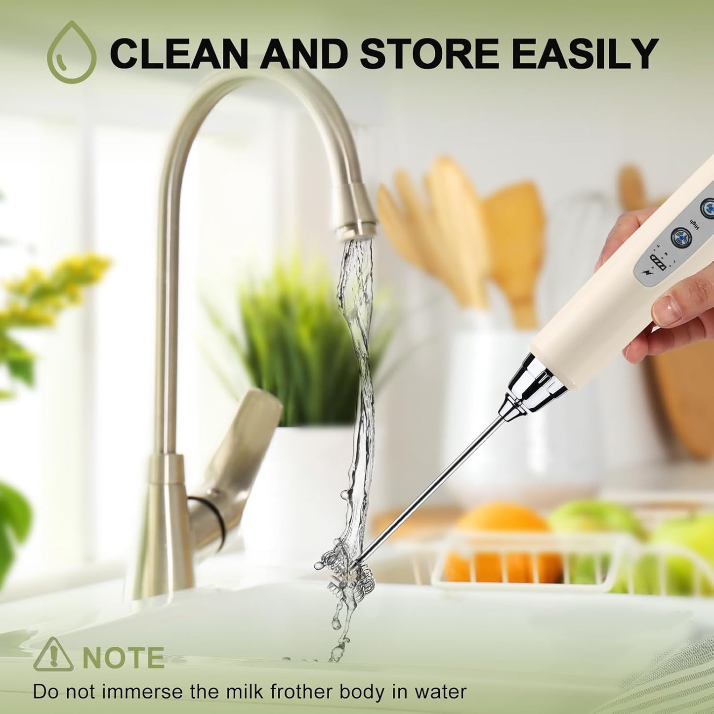 YUSWKO Handheld Milk Frother - Rechargeable Electric Whisk with 3 Heads & 3 Speeds for Lattes, Cappuccinos & More