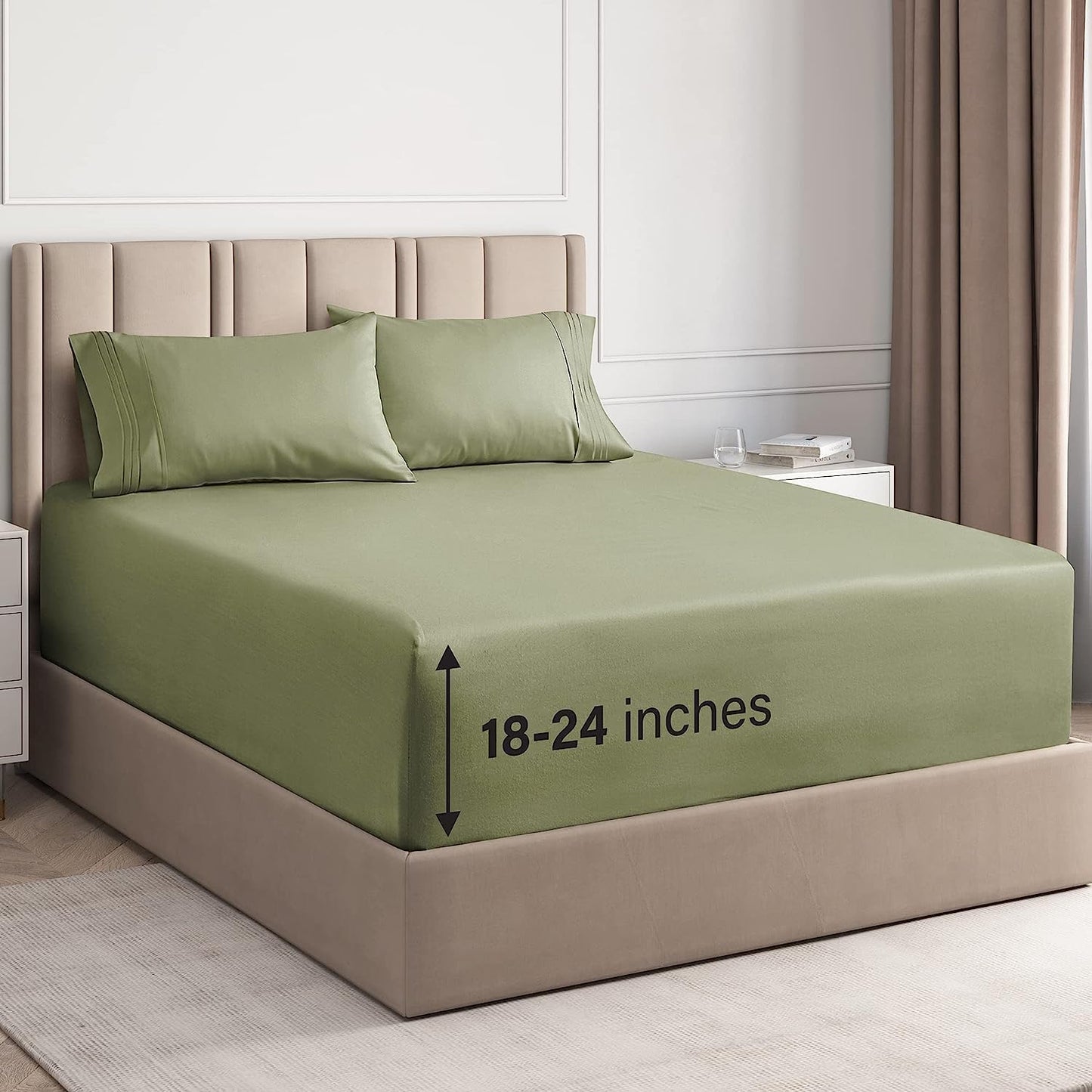 Skiennix Extra Deep Twin XL Sheet Set | 4-Piece Breathable Cooling Bedding - Soft, Wrinkle-Free, Sage Green