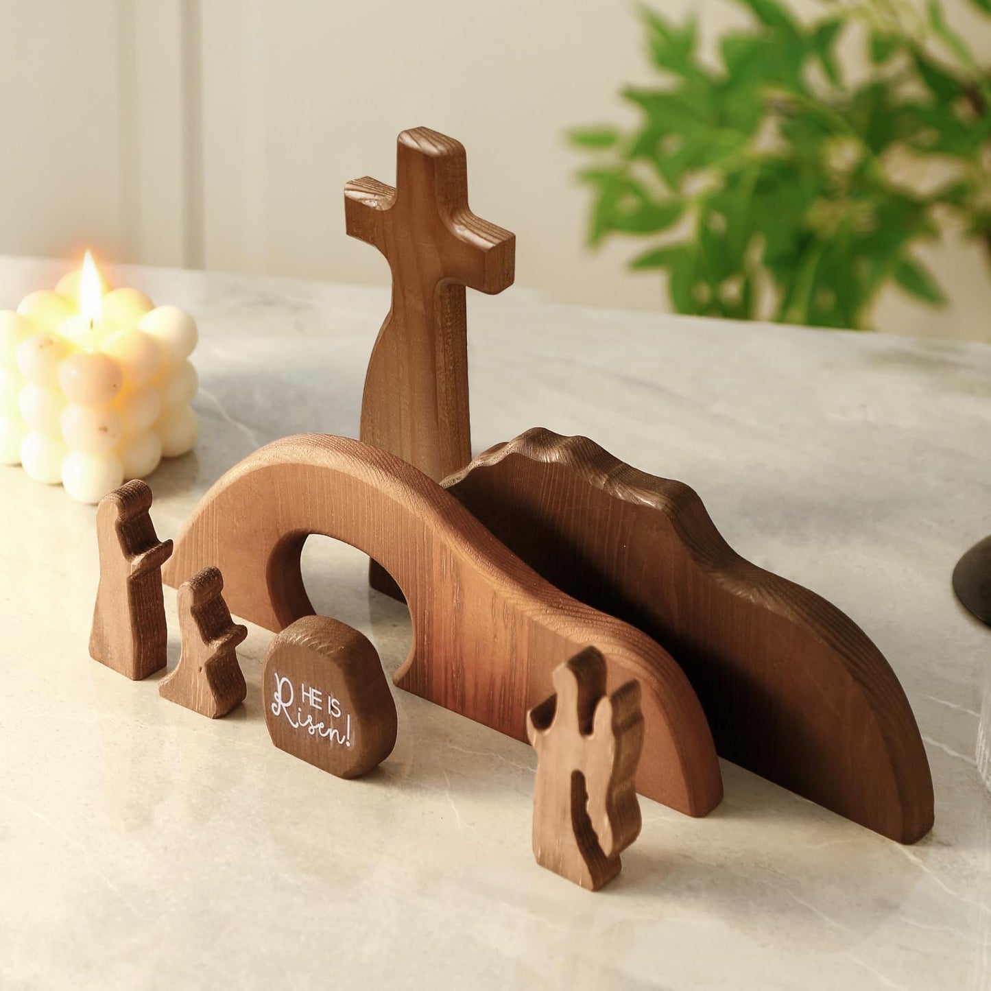 FARGEPENN Wooden Nativity Set, The Empty Tomb Easter Scene, Christian Cross Decorations, Decorations Religious Jesus Tomb Easter Kit Display for The Home, Tabletop, Office