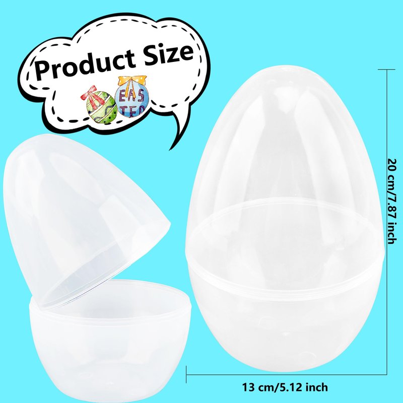 Octaday 18 Pack 8 Inch Plastic Jumbo Easter Eggs White Transparent Fillable Eggs for Hunt Easter Theme Party Supplies