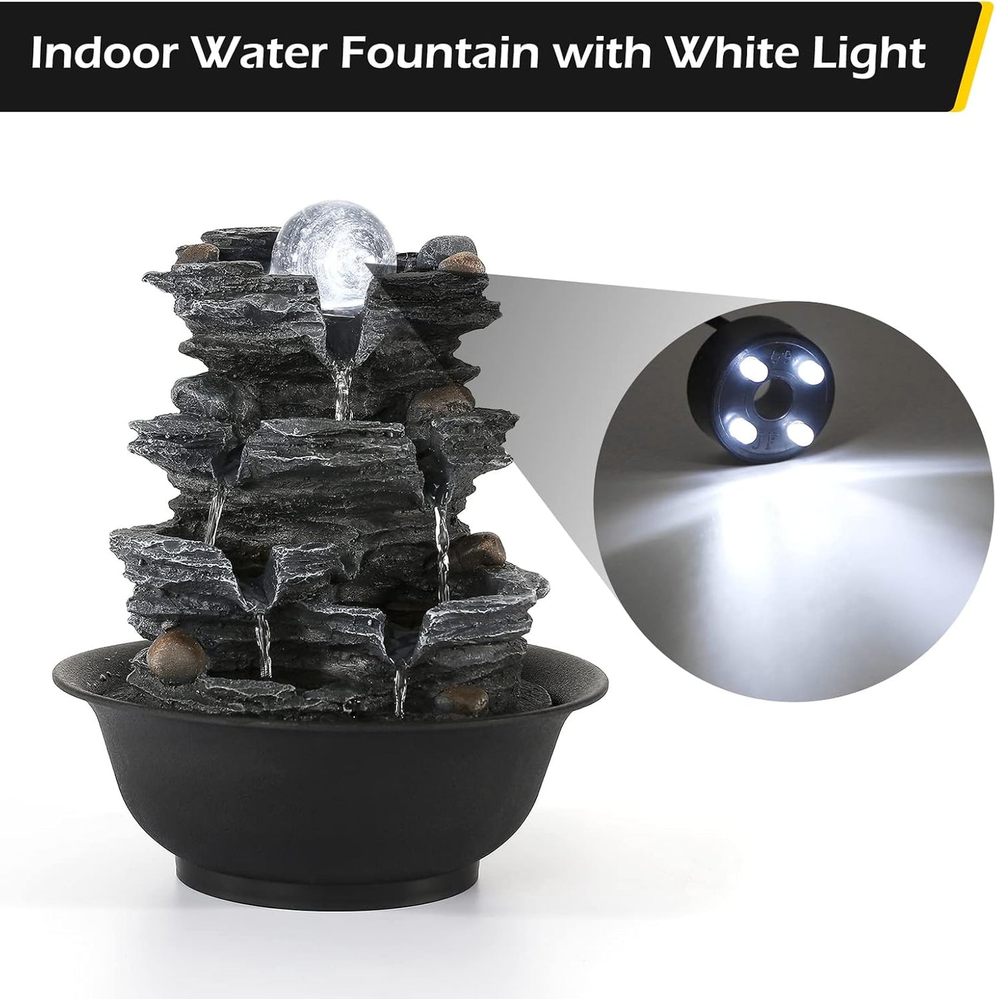 Dyna-Living Water Fountains Indoor Tabletop Fountain with Pump Waterfall Fountain Indoor Coloured LED Lights Desk Water Fountains for Home Office Decor Style 1