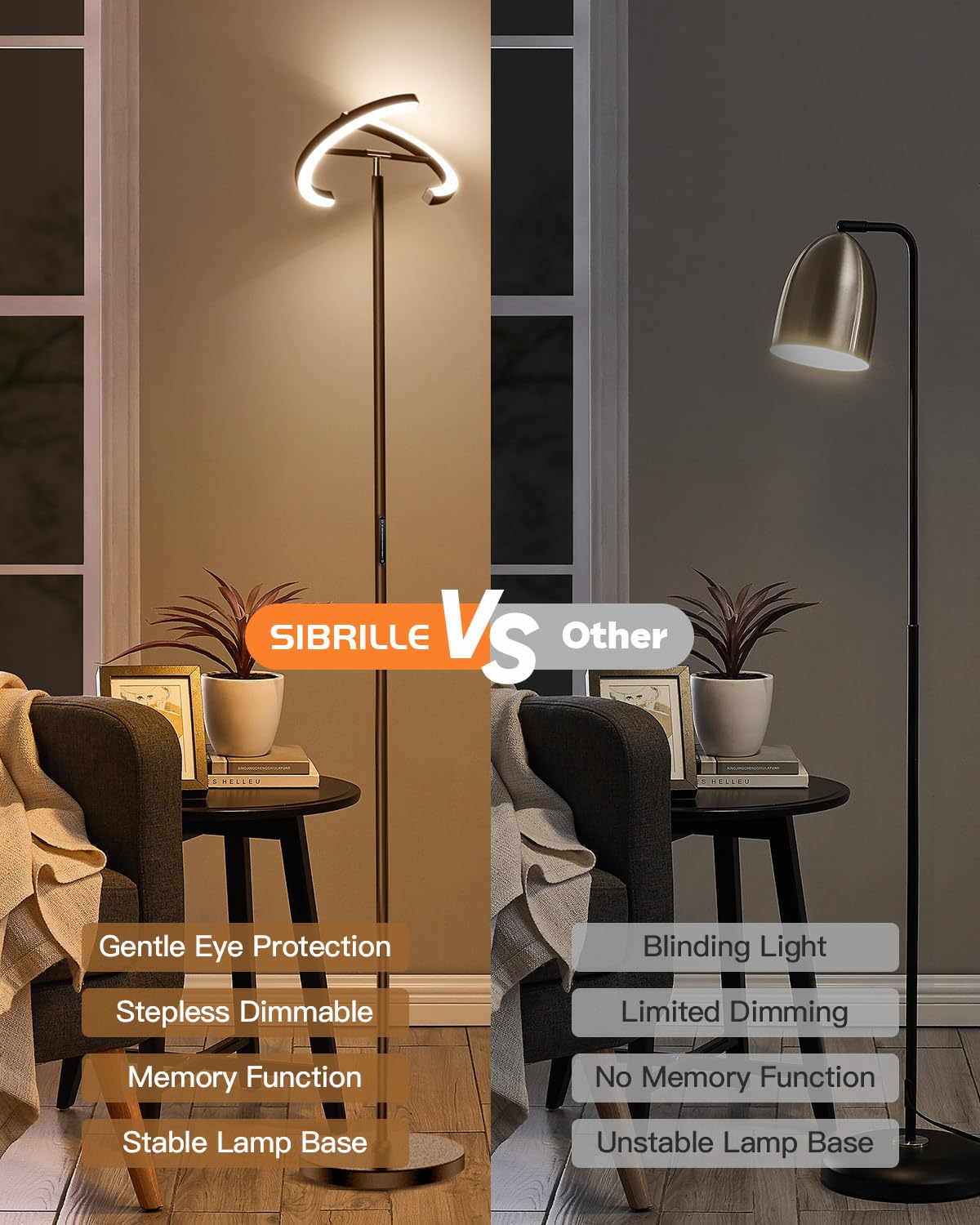 SIBRILLE Brown Floor Lamp, Modern Stepless Dimmable Standing Lamp with Remote Control, 22W 3000-6000K LED Rotatable Floor Light Uplighter Stand up Lamp Tall Lamp for Living Room Bedroom Office