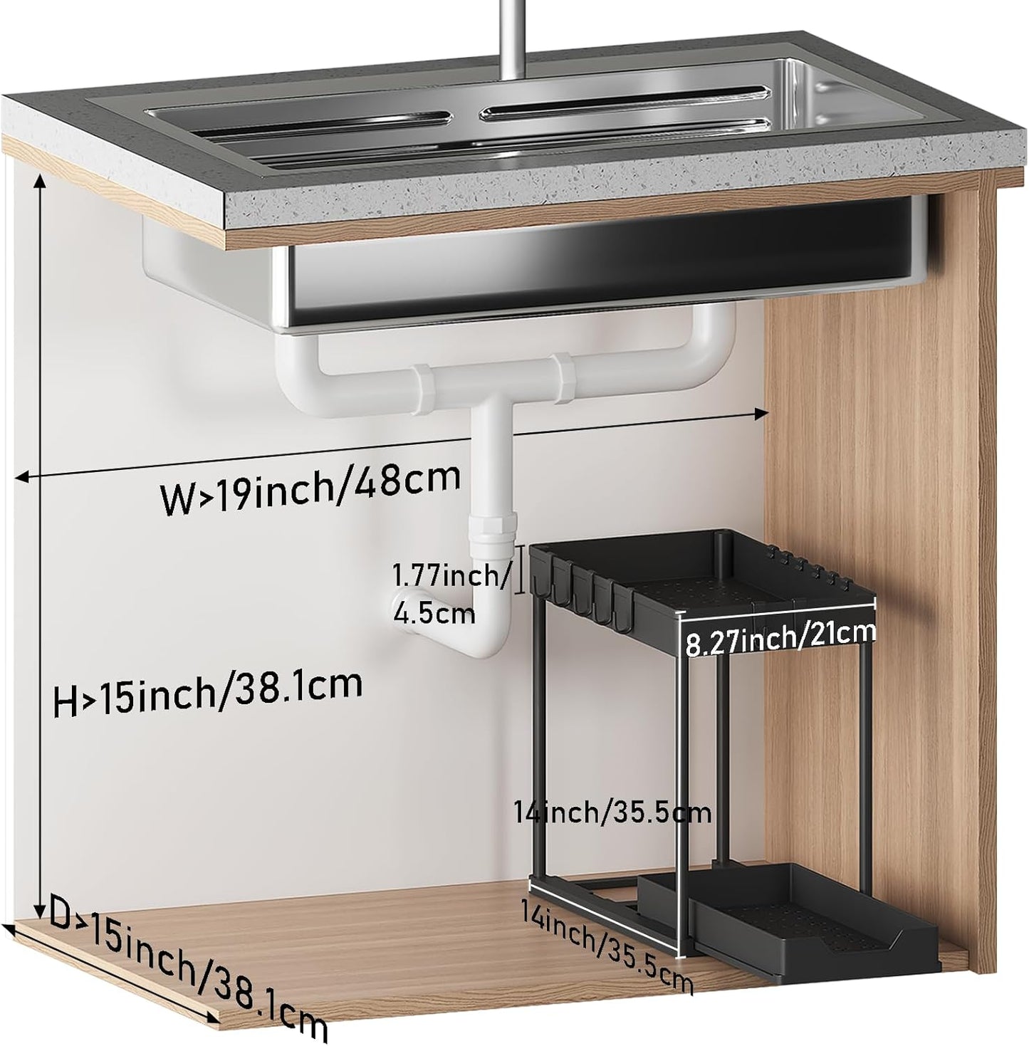 Under Sink Organizer - 2 Pack Bathroom Storage with Pull-Out Sliding Drawers | 12.8 Inch, Black
