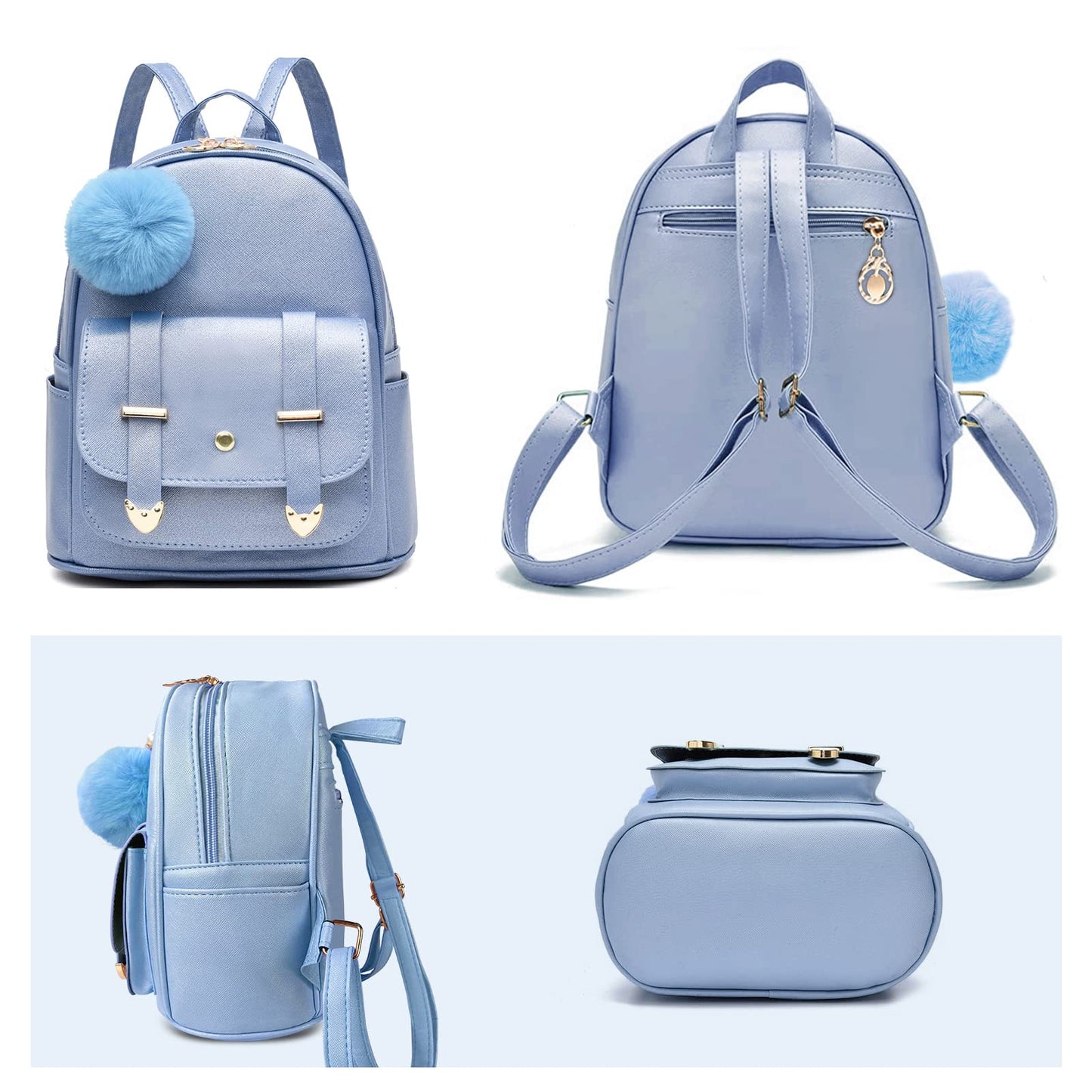 Girls Cute Mini Backpack Purse Fashion School Bags PU Leather Casual Backpack for Teens Women (Bright Blue)