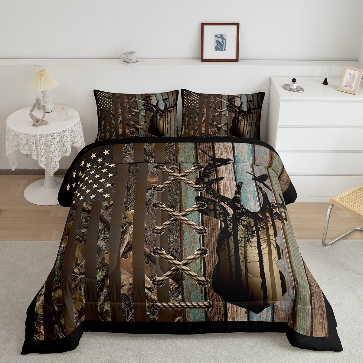 jejeloiu Baseball Comforter Set Twin Size Kids Camo American Flag Comforter for Boys Girls Teens Camouflage Bedding Set Breathable Baseball Games Duvet Set Room Decor Quilt Set