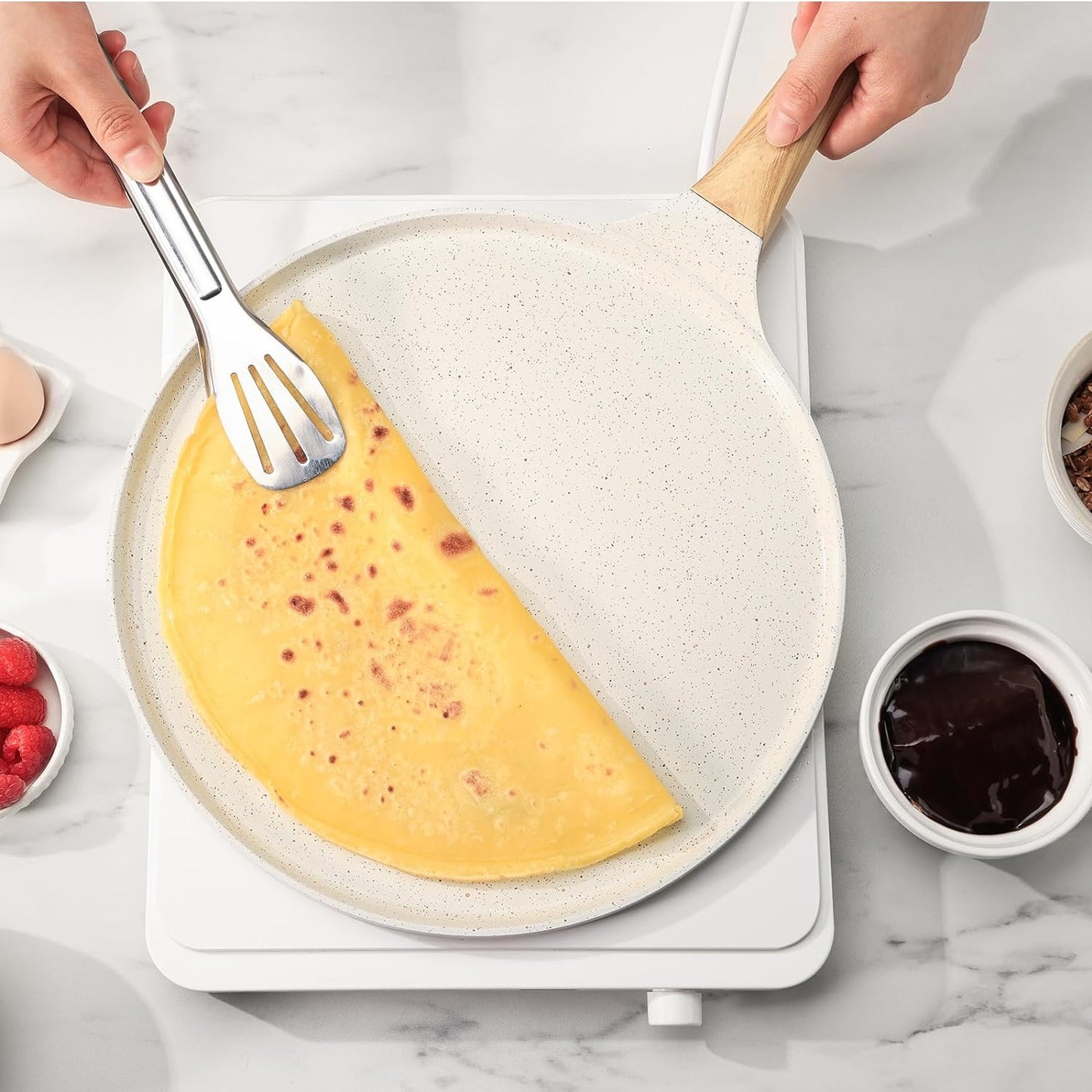 SENSARTE Nonstick Crepe Pan - 10-Inch Natural Ceramic Coating | Induction Compatible Dosa Skillet with Stay-Cool Handle