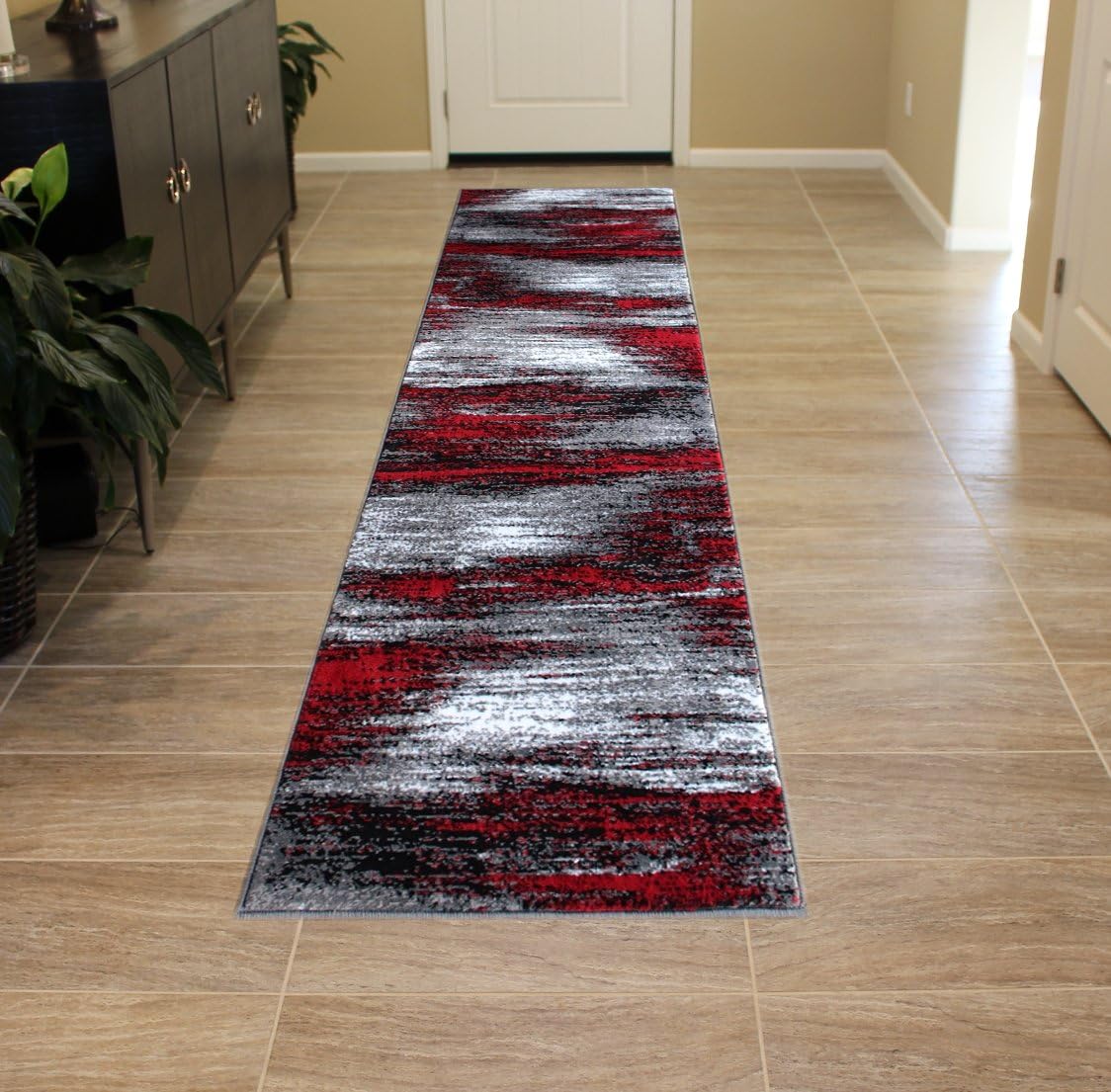 Masada Rugs, Modern Contemporary Runner Area Rug, Red Grey Black (2 Feet X 7 Feet)