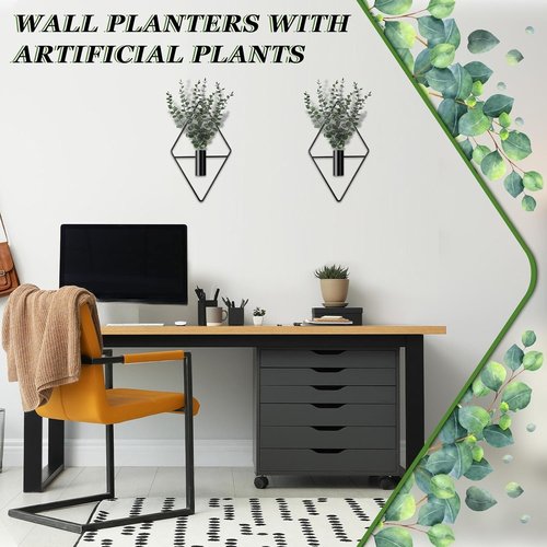 Jexine Hanging Planters - 4 Pcs Metal Eucalyptus Vases for Modern Indoor Decor | Black Geometric Design