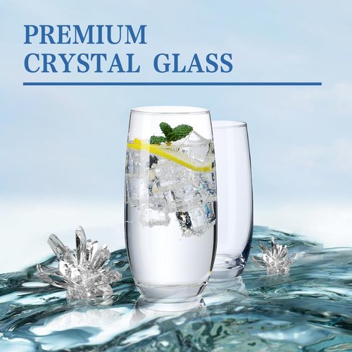 CUKBLESS Drinking Glasses Set of 6, Crystal Highball Water Glasses, Glass Cups for Water, Juice, Beverage, Mojito, Mixed Drinks, Cocktail Glass Set,13 Oz
