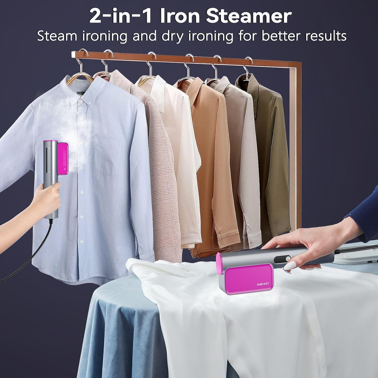OHIFAST Dual Voltage Travel Steamer - Portable Handheld Garment Steamer with 15s Fast Heat-Up | 9 Mins Continuous Steam